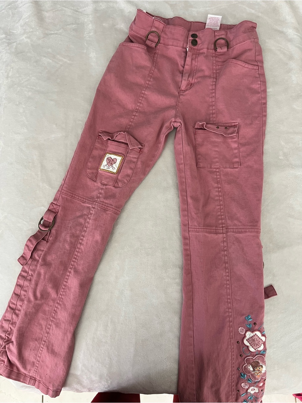 Girls' Dusty Rose Embroidered Cargo Pants (read description)